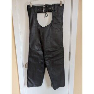 Z1R Women's Leather Motorcycle Chaps Zippered Legs Adjustable Tie Waist Pocket